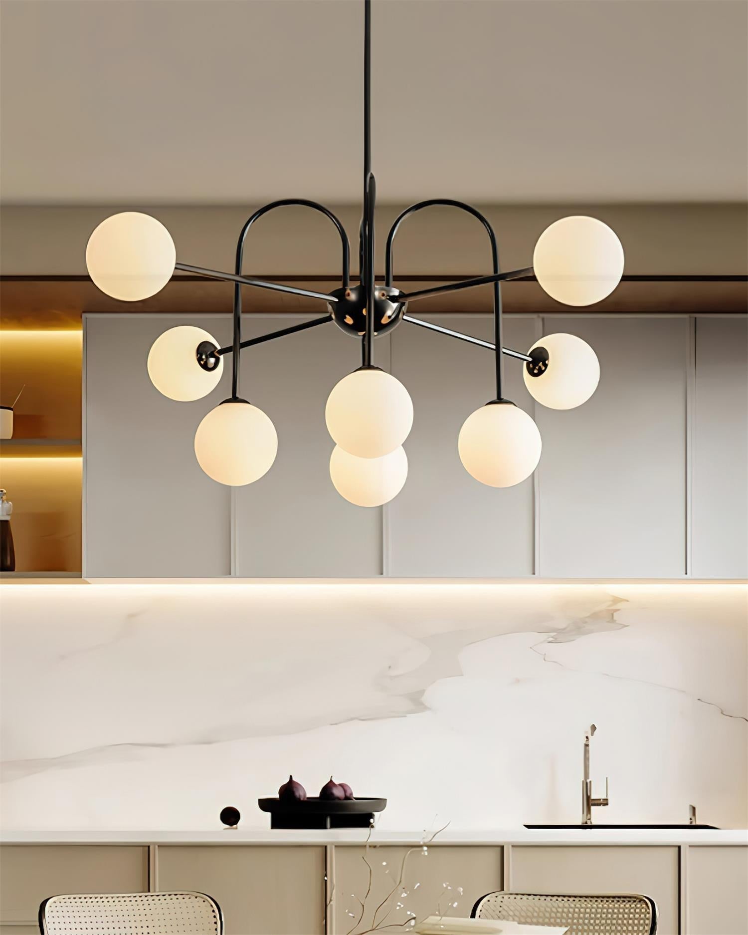 Chandelier Black Metal Arches Glass Globes Minimalist - Letslighting