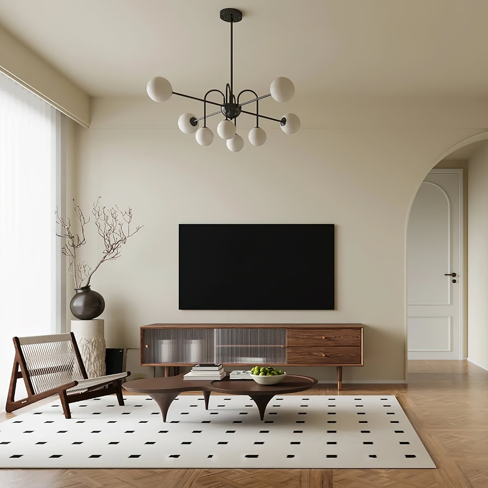 Chandelier Black Metal Arches Glass Globes Minimalist - Letslighting