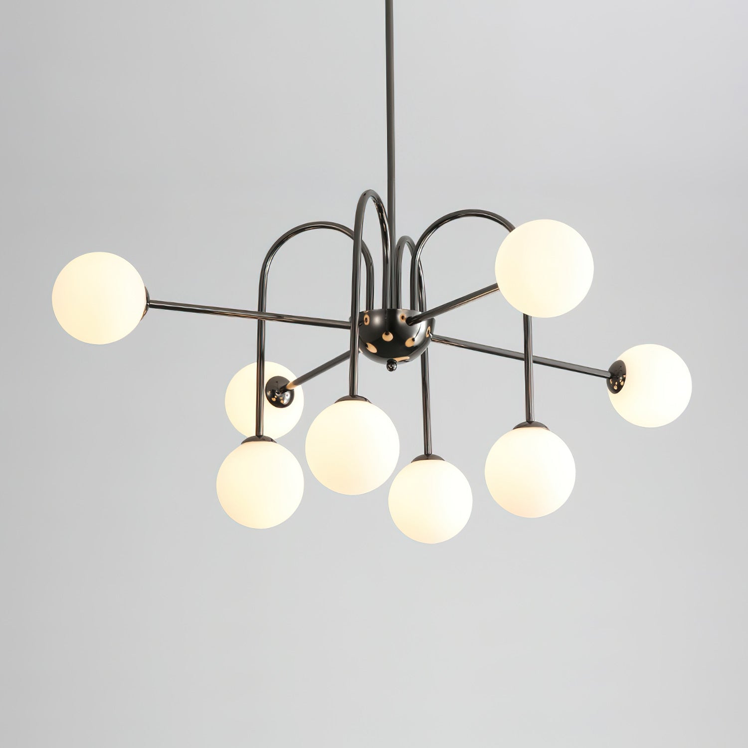 Chandelier Black Metal Arches Glass Globes Minimalist - Letslighting