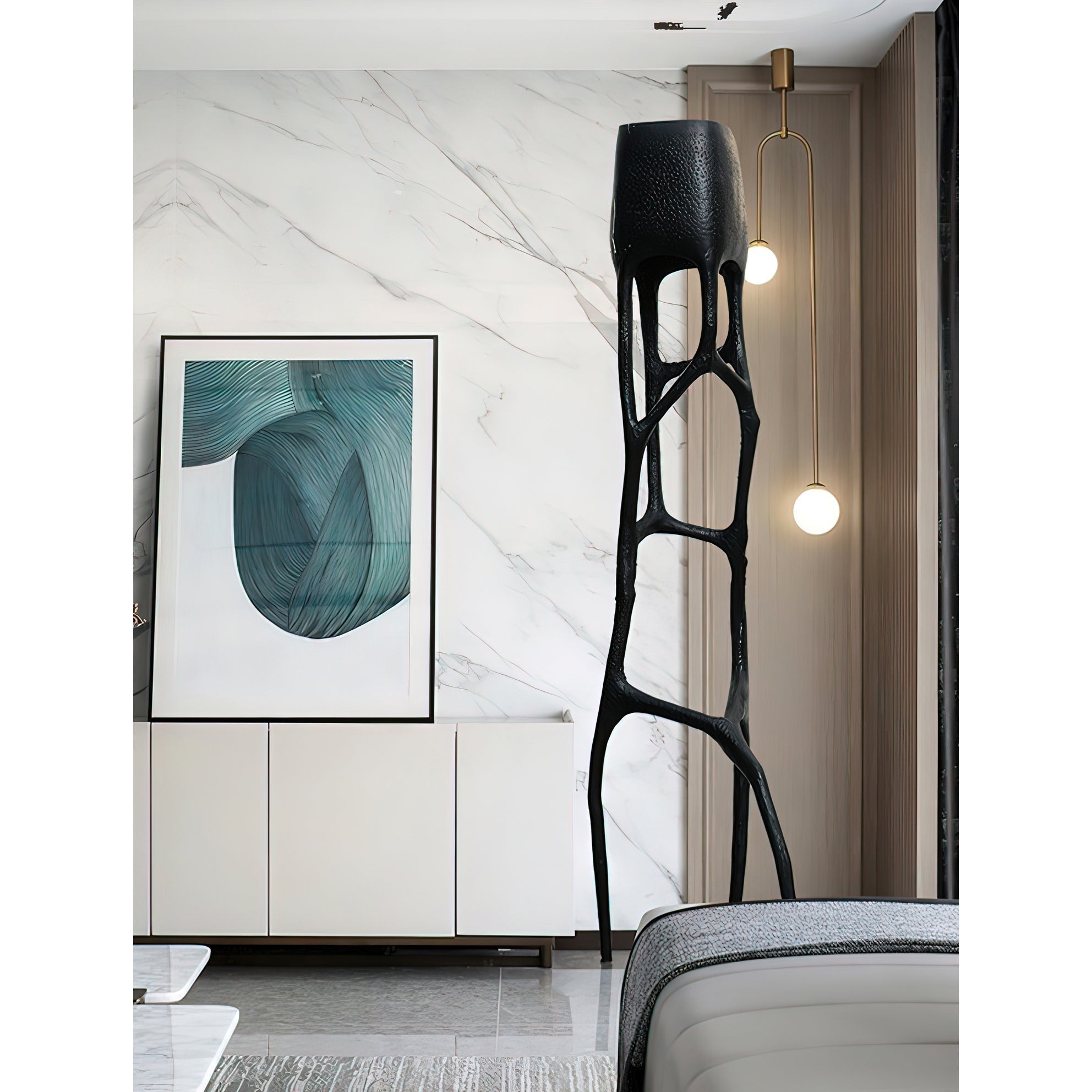 Black Tree Sculpture Floor Lamp - Lamp Copper