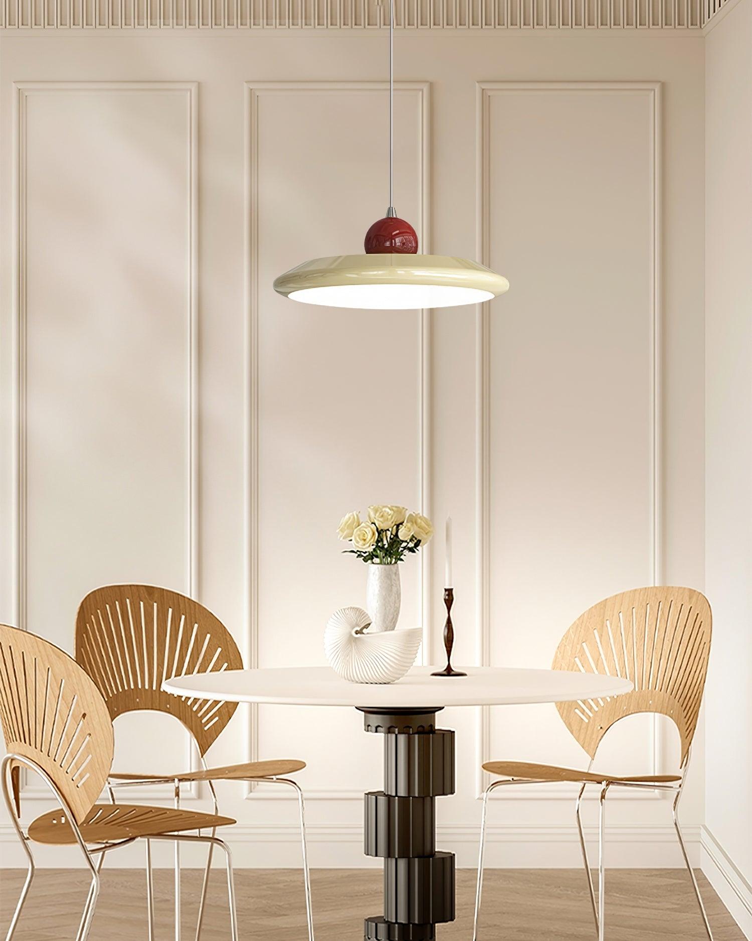 Pendant Lamp White Disc Green Trim Red Bold - Letslighting
