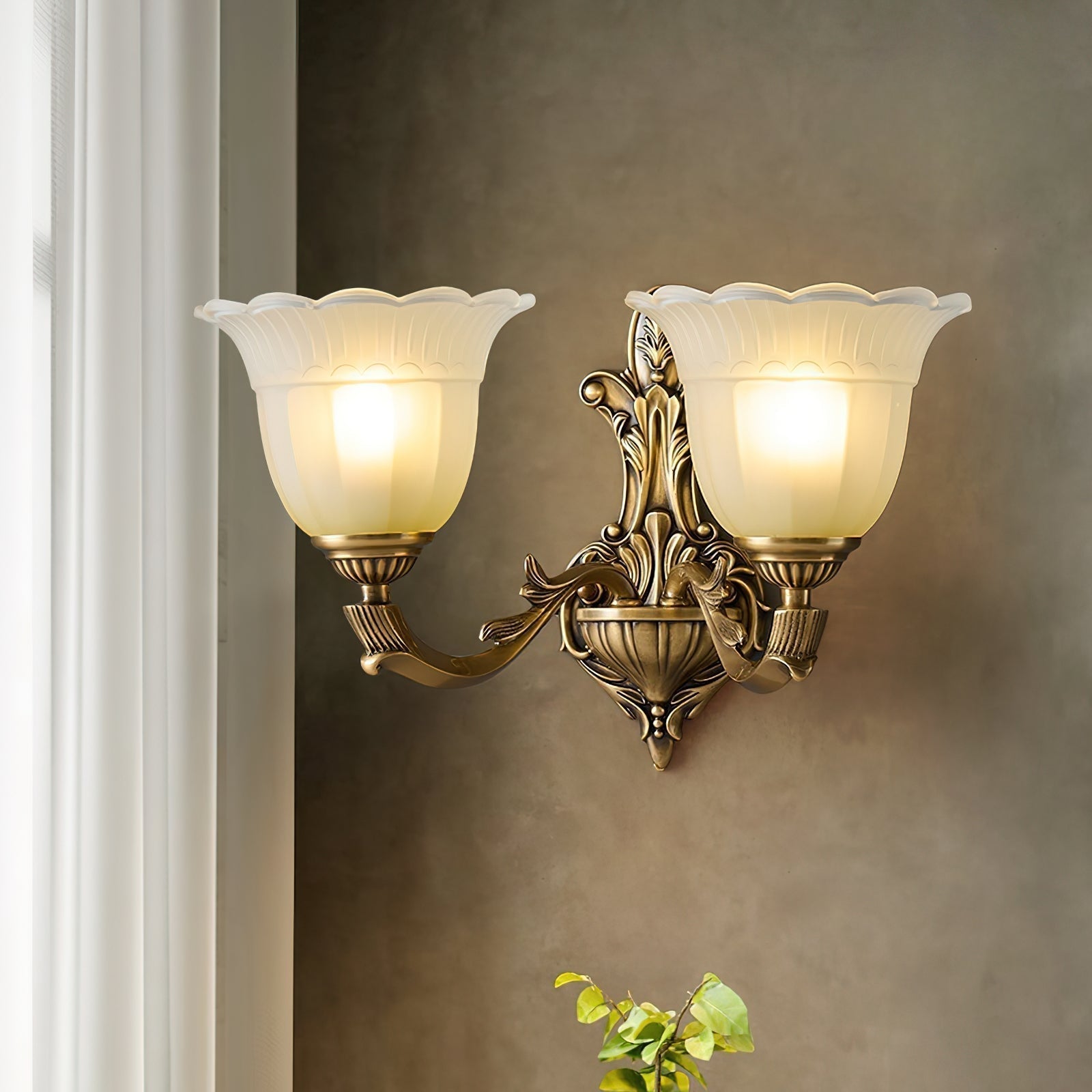 Sifuvyd Luxury Flower Brass Glass Metal Sconce - Lamp Copper