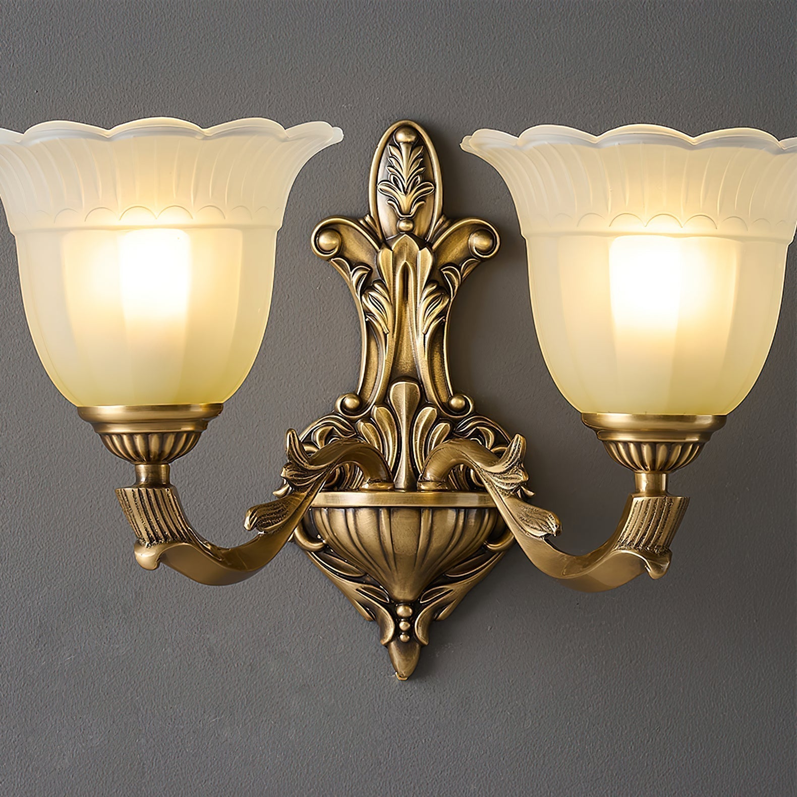 Sifuvyd Luxury Flower Brass Glass Metal Sconce - Lamp Copper
