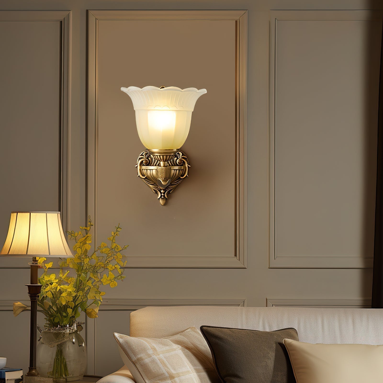 Sifuvyd Luxury Flower Brass Glass Metal Sconce - Lamp Copper