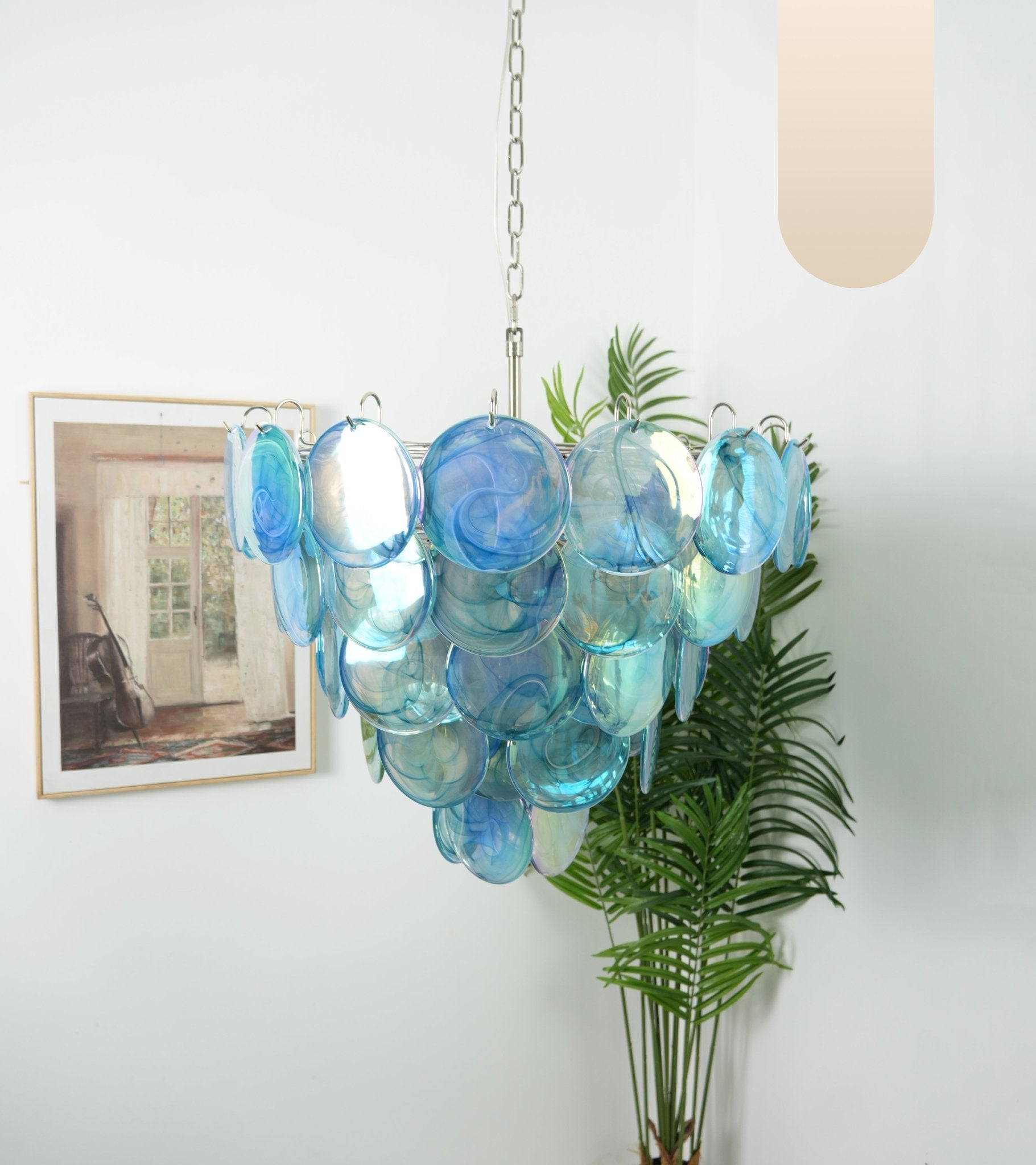 Aurora Chandelier Blue Murano Glass Disc Elegant - Blowlighting