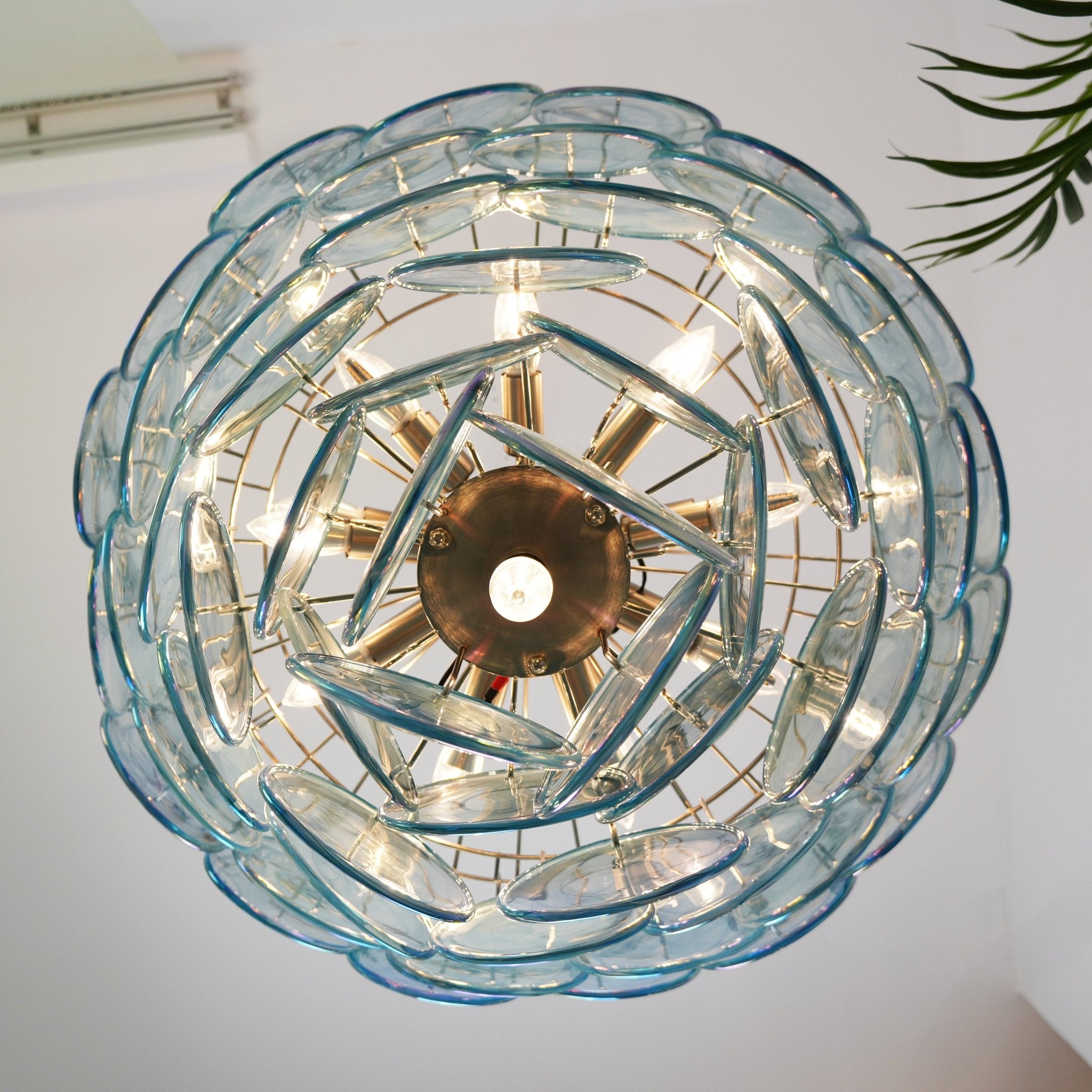 Aurora Chandelier Blue Murano Glass Disc Elegant - Blowlighting