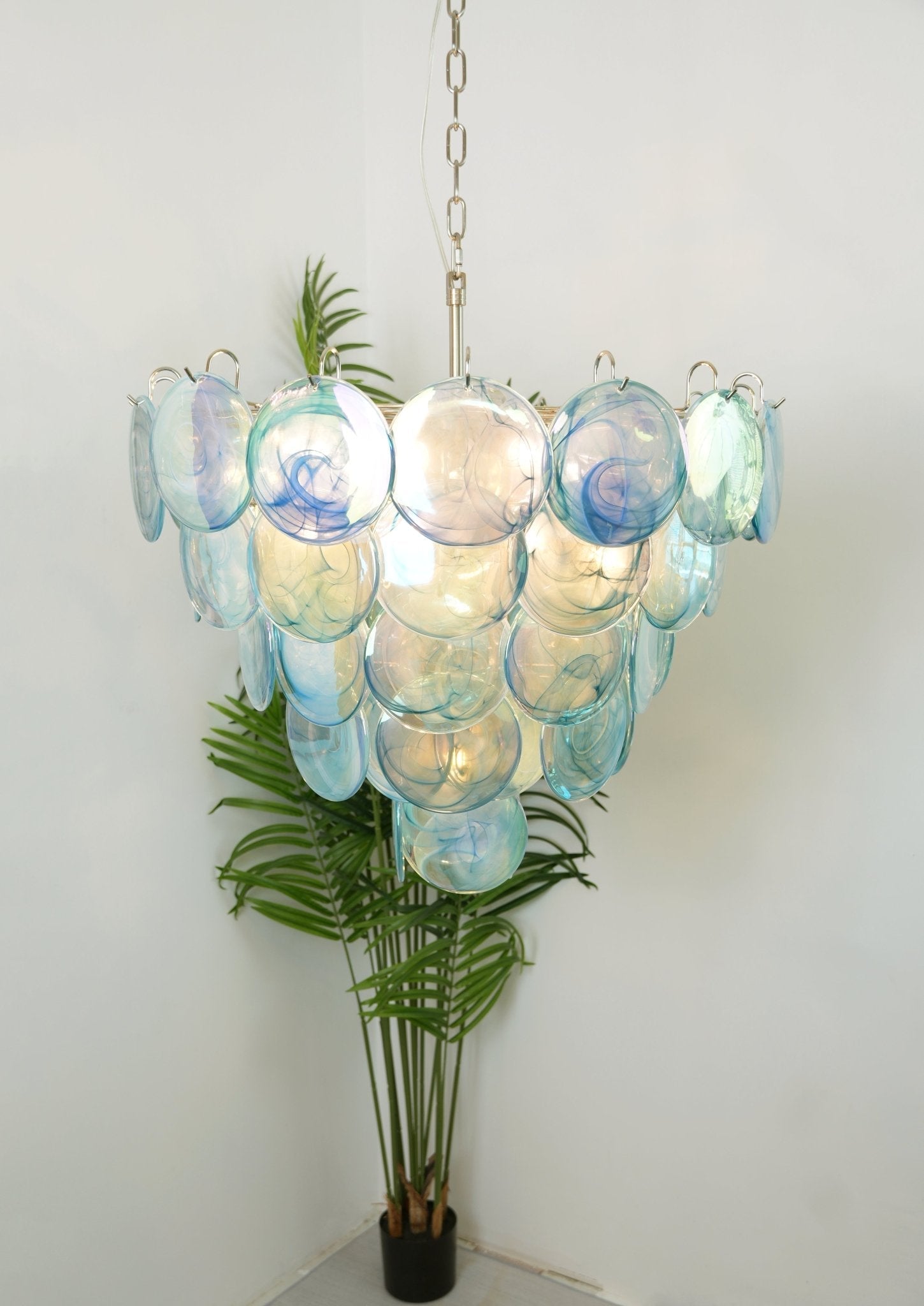 Aurora Chandelier Blue Murano Glass Disc Elegant - Blowlighting