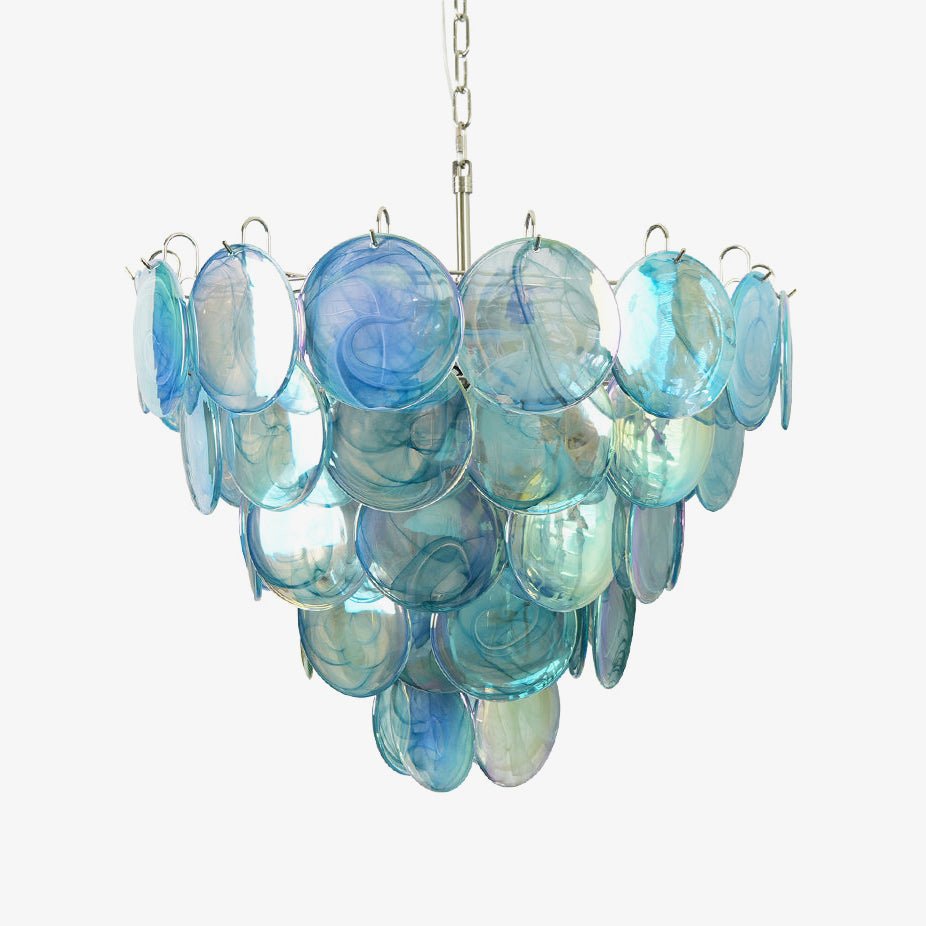 Aurora Chandelier Blue Murano Glass Disc Elegant - Blowlighting