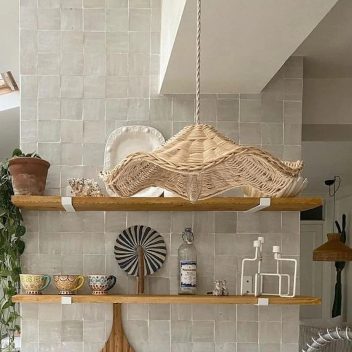 Ritta Classica Onda LED Lanpade a Sospensione Rattan Soggiorno