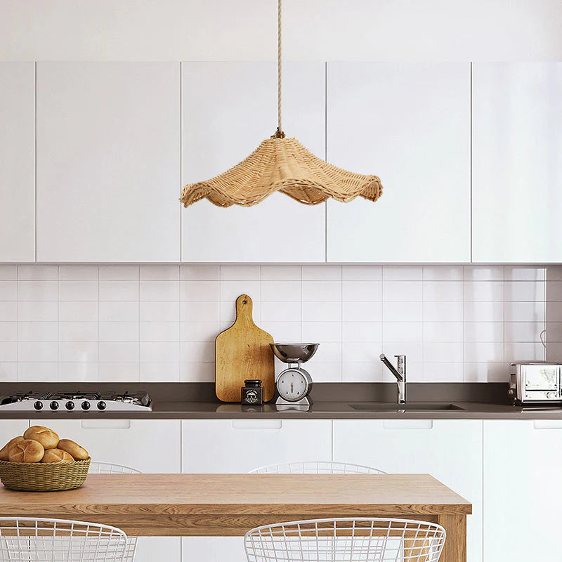 Ritta Classica Onda LED Lanpade a Sospensione Rattan Soggiorno
