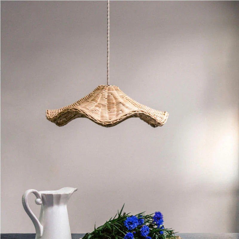 Ritta Classica Onda LED Lanpade a Sospensione Rattan Soggiorno