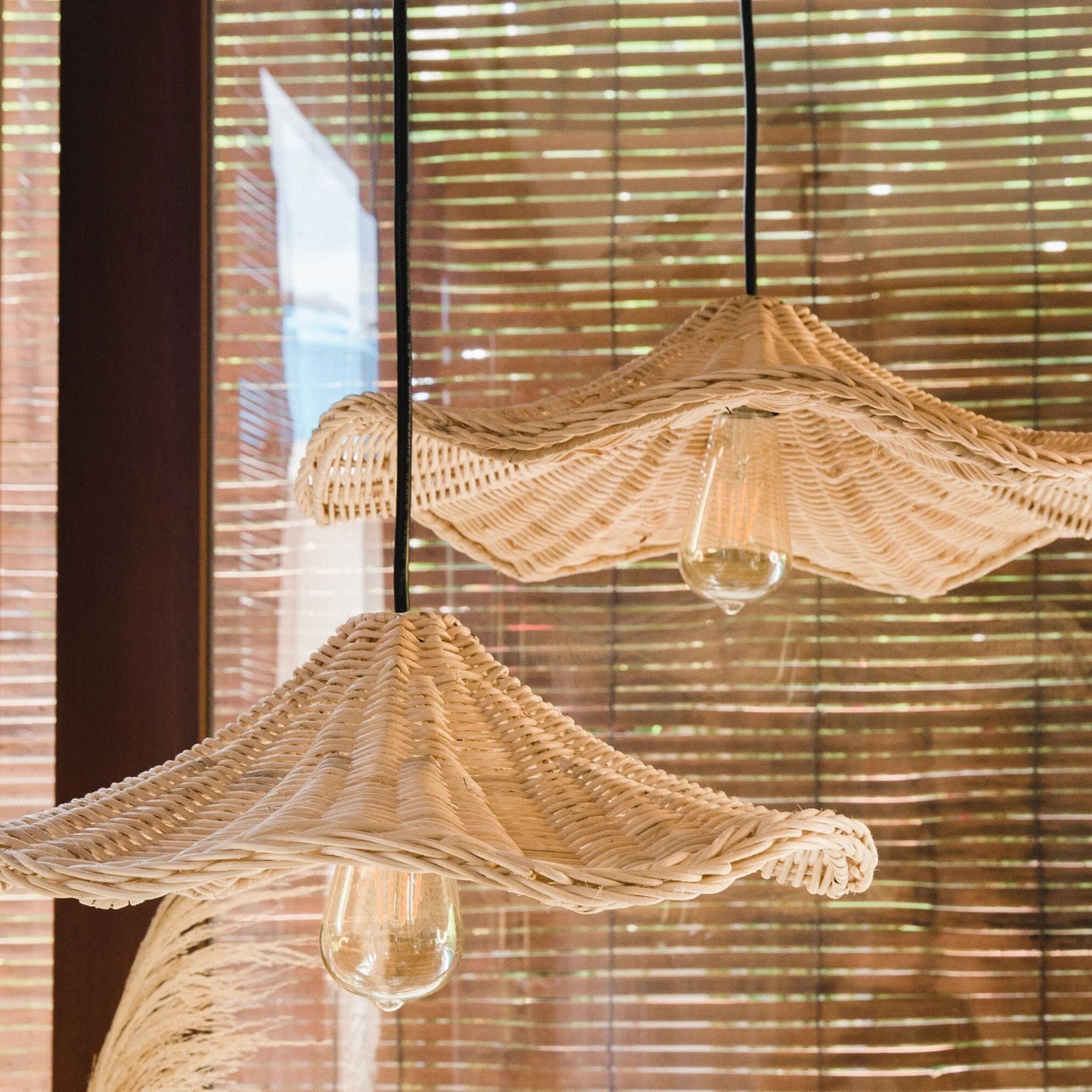 Ritta Classica Onda LED Lanpade a Sospensione Rattan Soggiorno