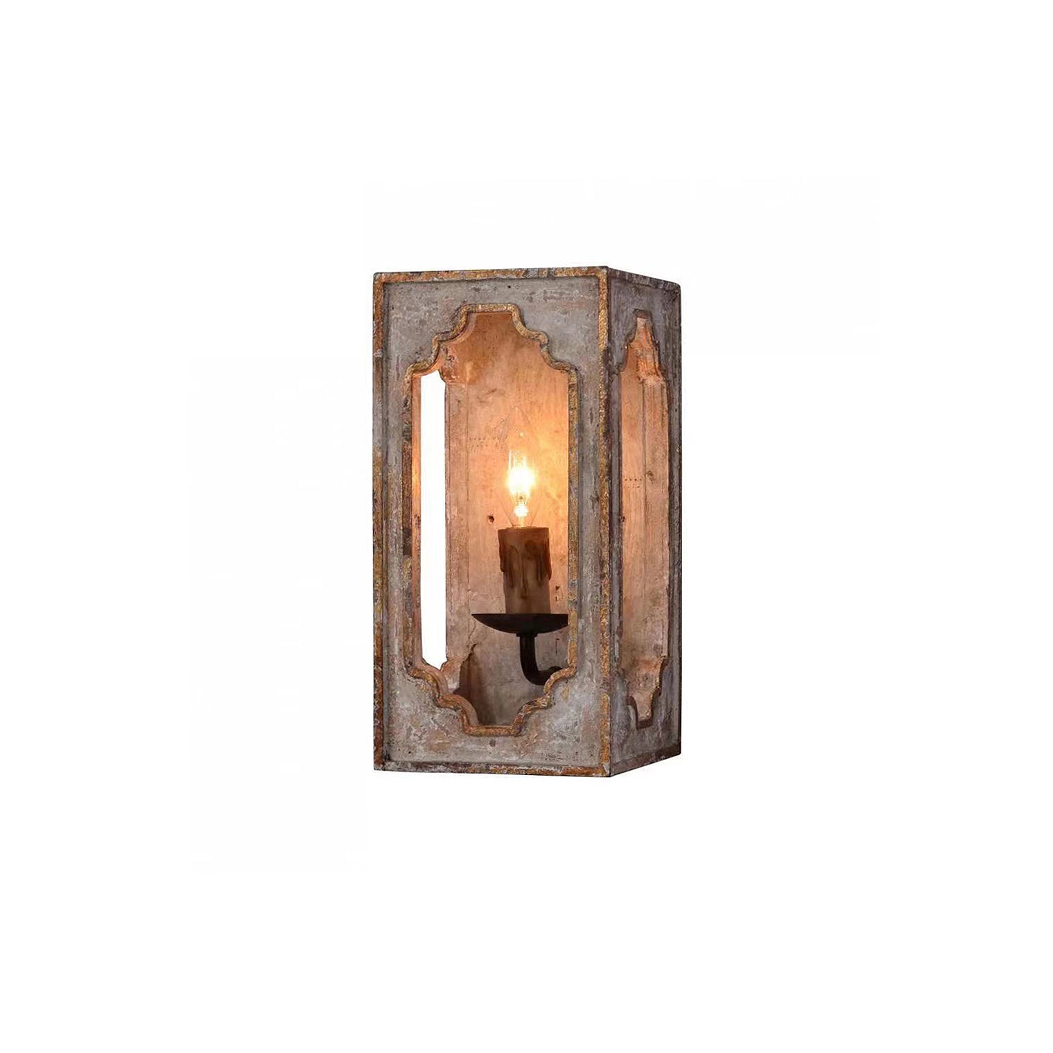 Vatnuvyd Rustic Cube Wooden Metal Sconce - Lamp Copper