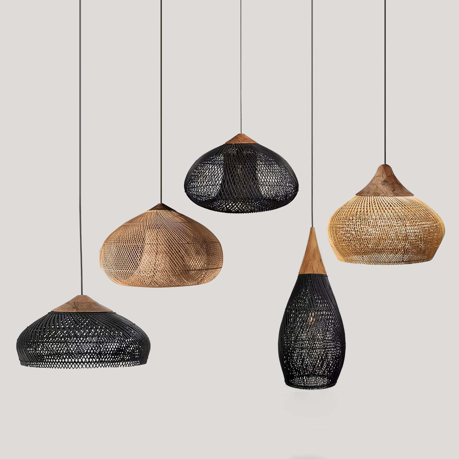 Ritta Lampada a Sospensione in Rattan Intrecciato per Soggiorno