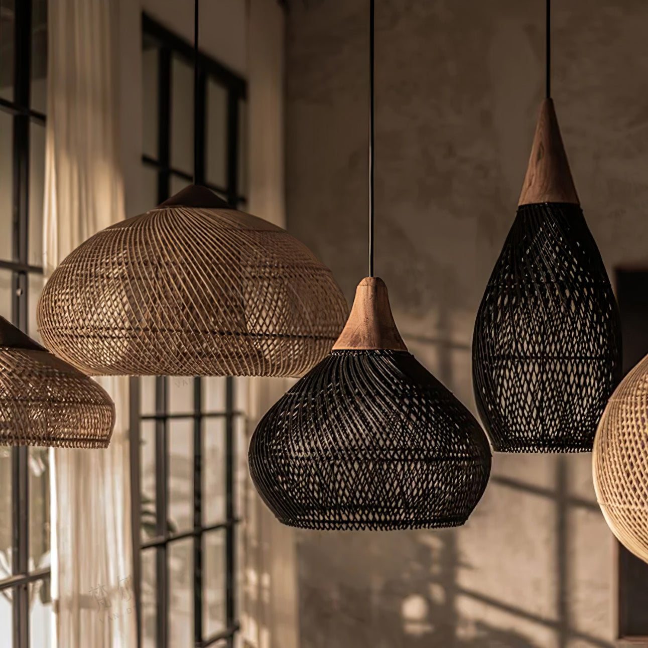 Ritta Lampada a Sospensione in Rattan Intrecciato per Soggiorno