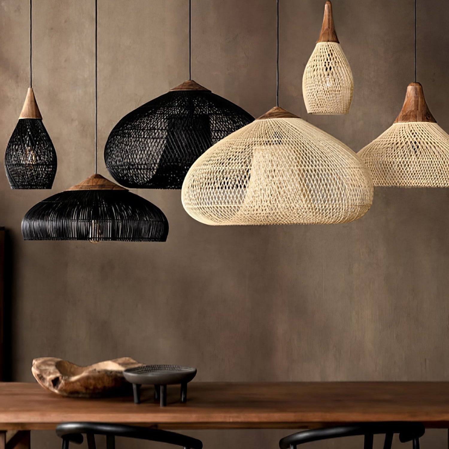 Ritta Lampada a Sospensione in Rattan Intrecciato per Soggiorno