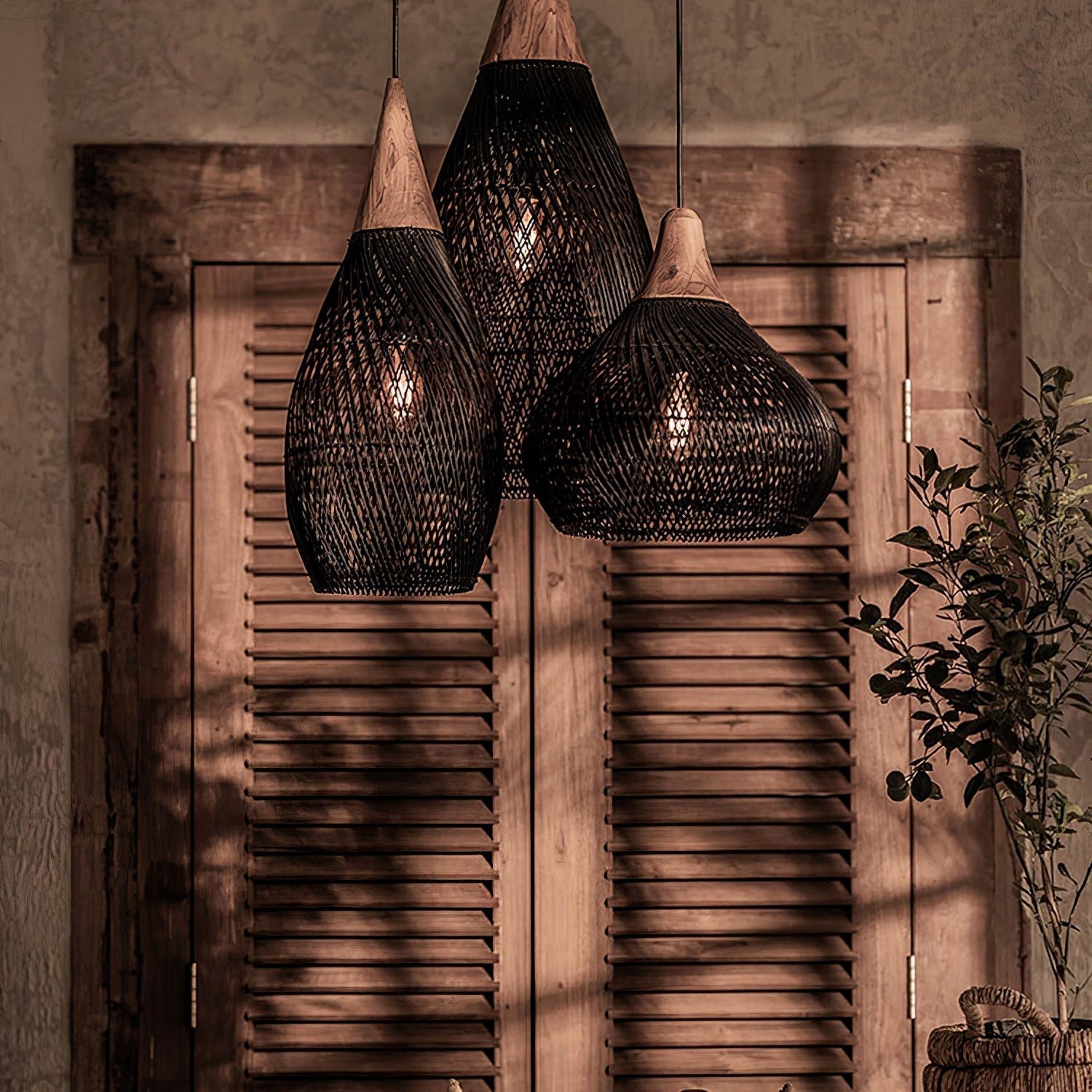 Ritta Lampada a Sospensione in Rattan Intrecciato per Soggiorno