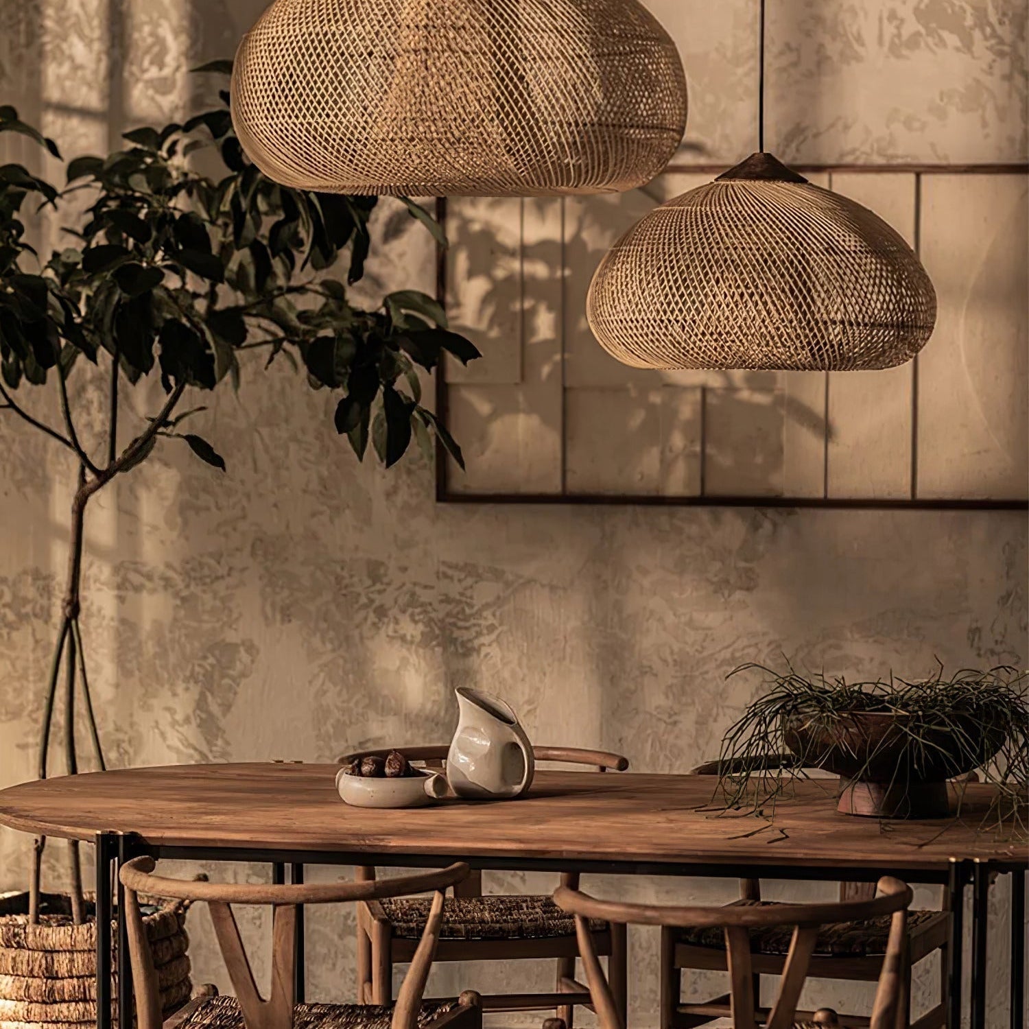 Ritta Lampada a Sospensione in Rattan Intrecciato per Soggiorno