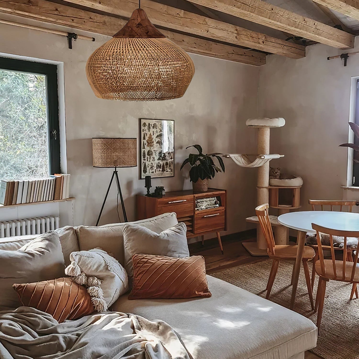 Ritta Lampada a Sospensione in Rattan Intrecciato per Soggiorno