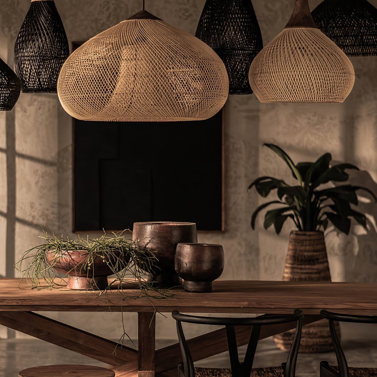 Ritta Lampada a Sospensione in Rattan Intrecciato per Soggiorno