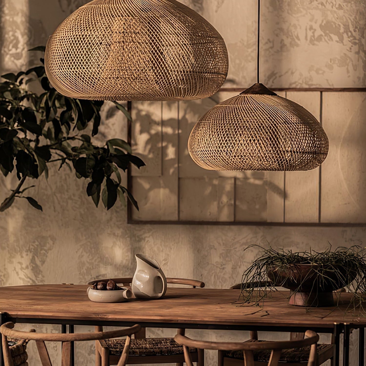 Ritta Lampada a Sospensione in Rattan Intrecciato per Soggiorno