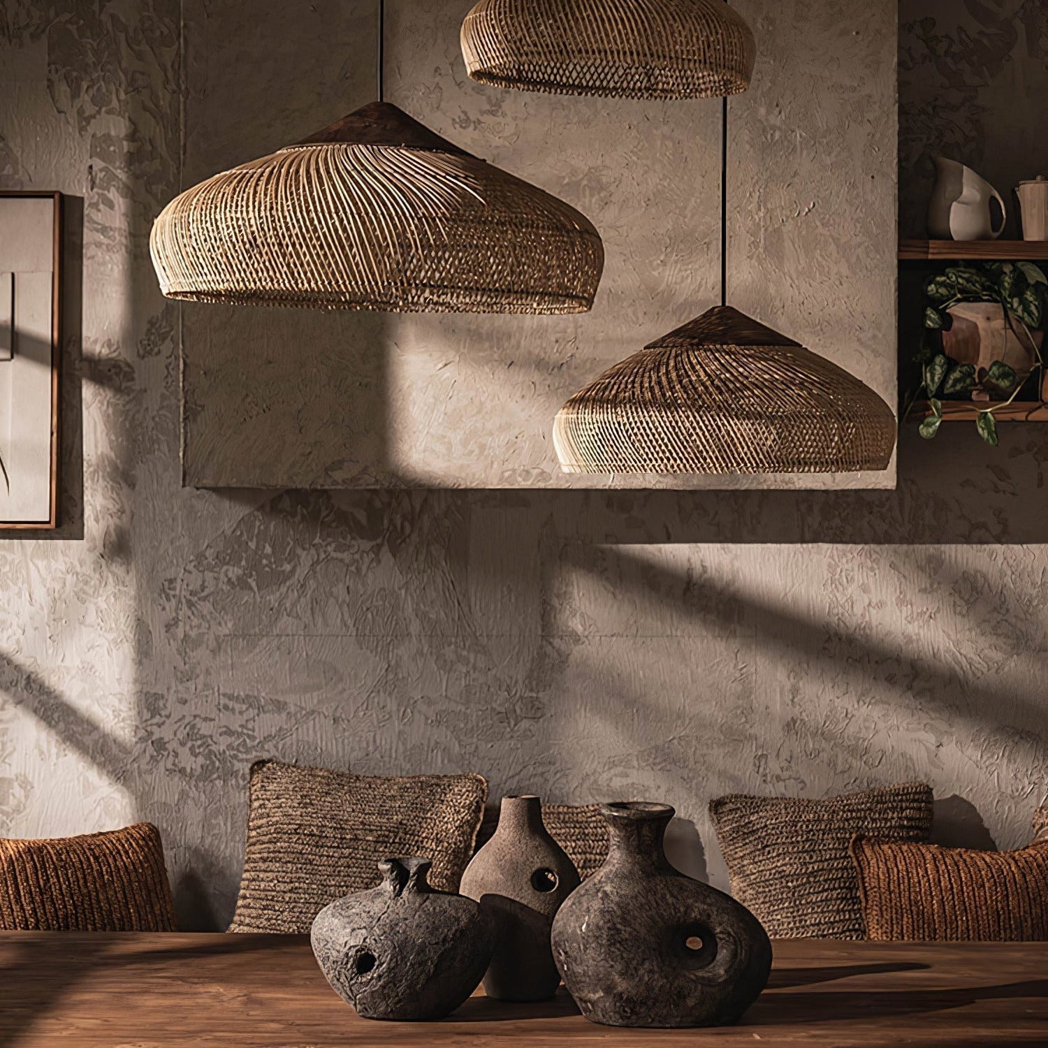 Ritta Lampada a Sospensione in Rattan Intrecciato per Soggiorno