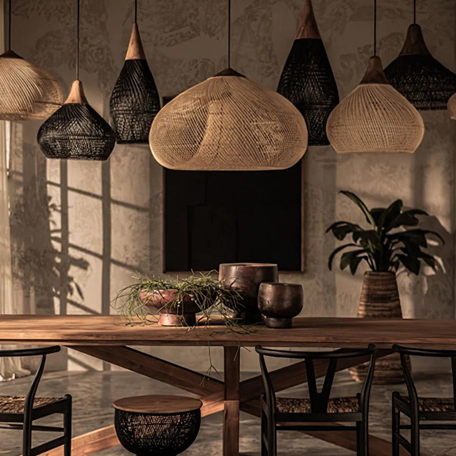 Ritta Lampada a Sospensione in Rattan Intrecciato per Soggiorno