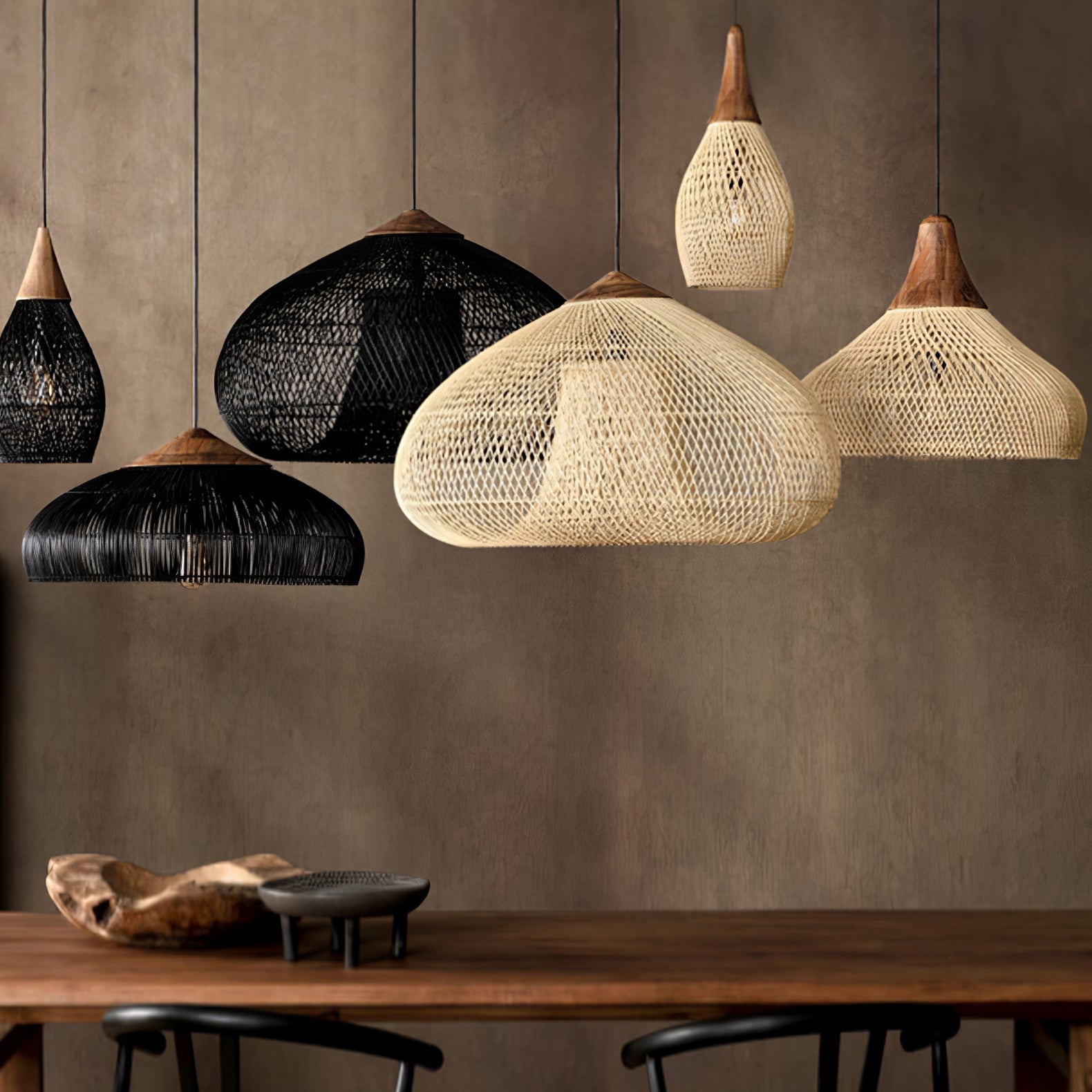 Ritta Lampada a Sospensione in Rattan Intrecciato per Soggiorno