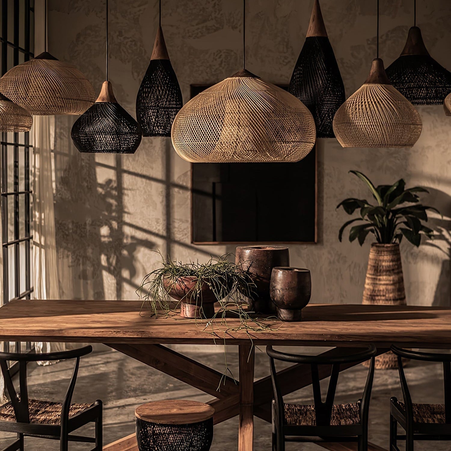 Ritta Lampada a Sospensione in Rattan Intrecciato per Soggiorno