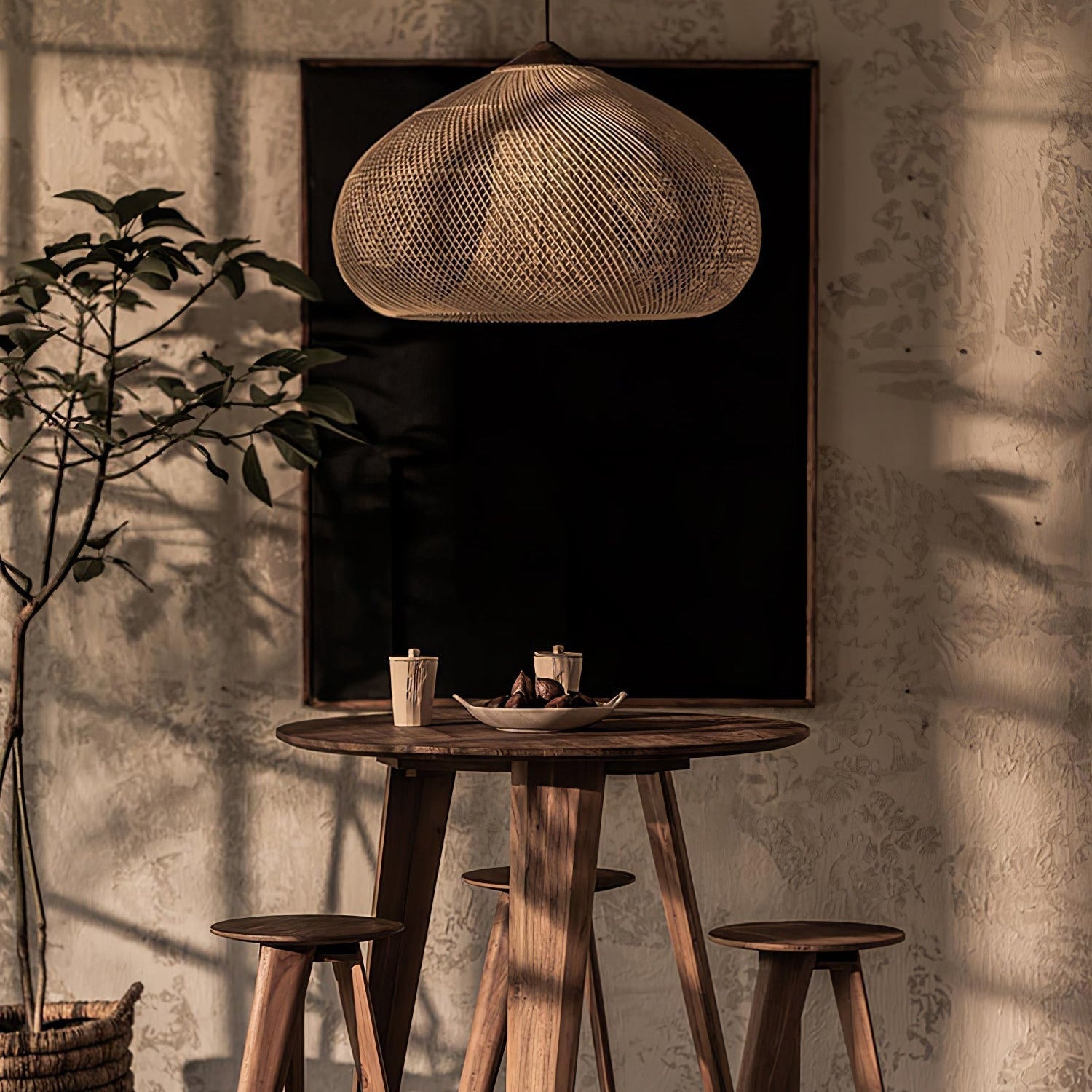 Ritta Lampada a Sospensione in Rattan Intrecciato per Soggiorno