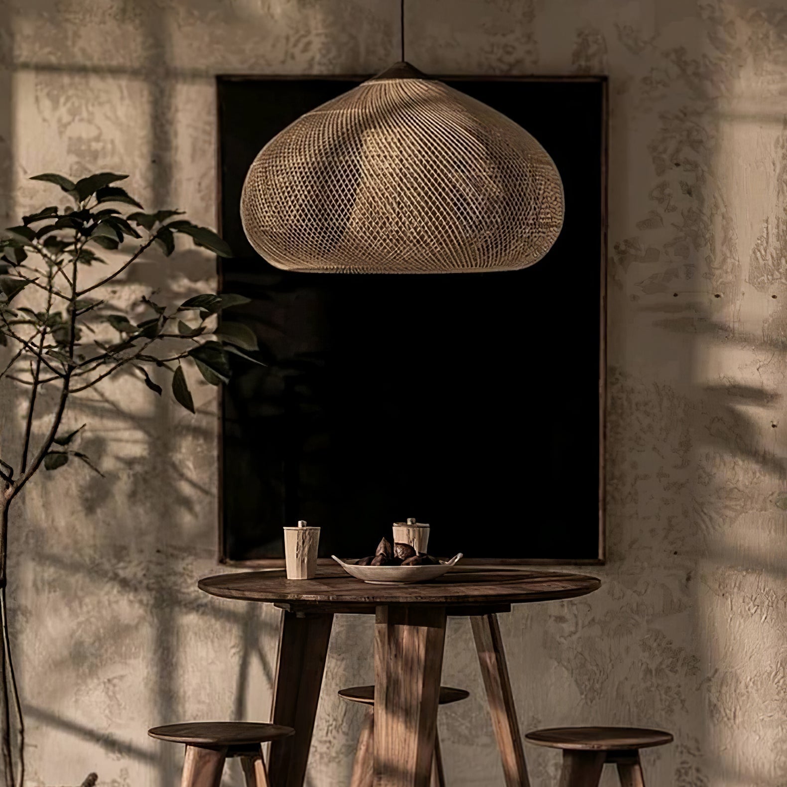 Ritta Lampada a Sospensione in Rattan Intrecciato per Soggiorno