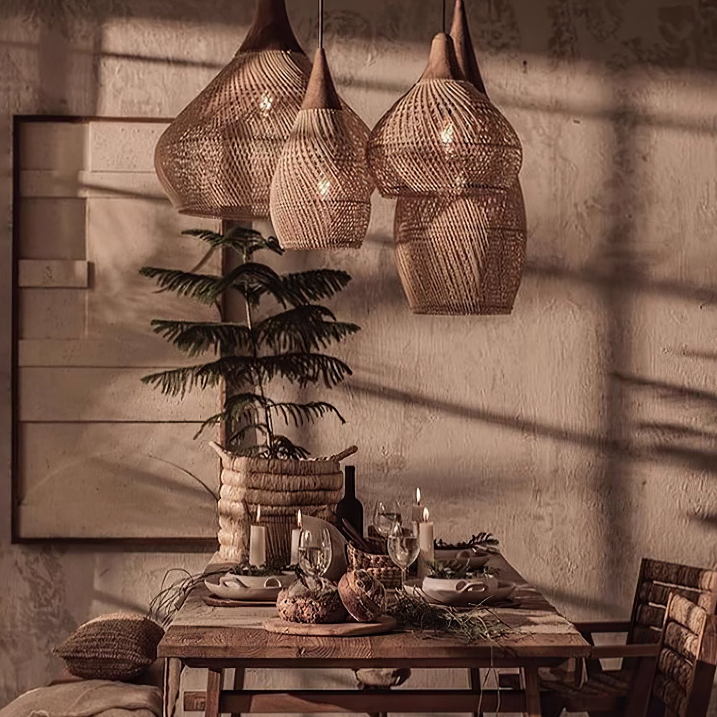 Ritta Lampada a Sospensione in Rattan Intrecciato per Soggiorno
