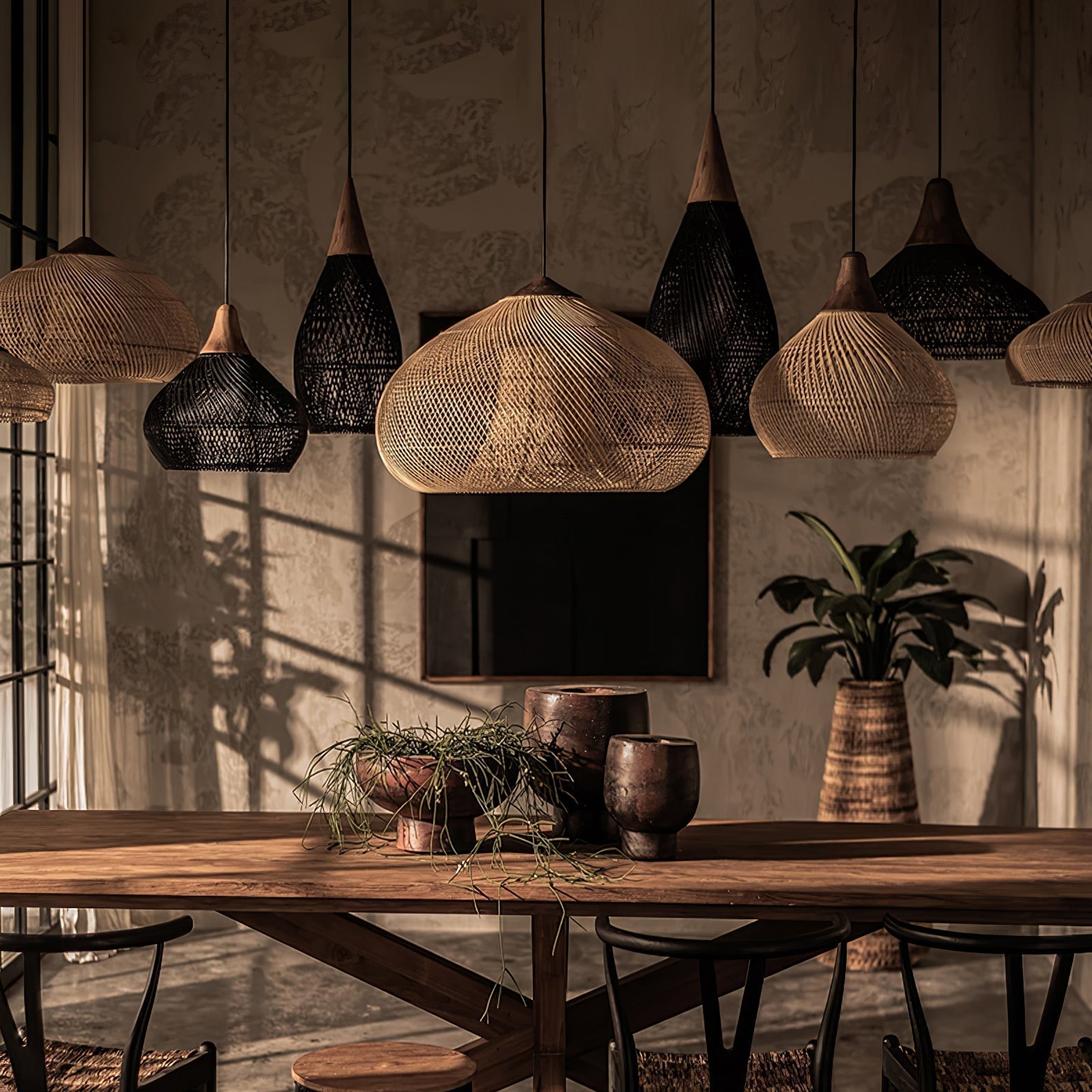Ritta Lampada a Sospensione in Rattan Intrecciato per Soggiorno