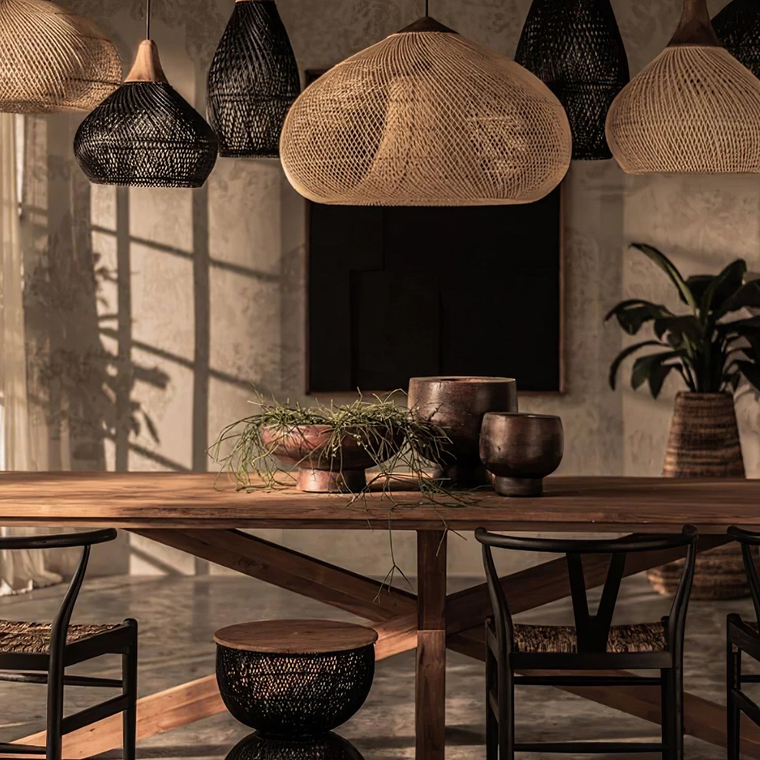Ritta Lampada a Sospensione in Rattan Intrecciato per Soggiorno