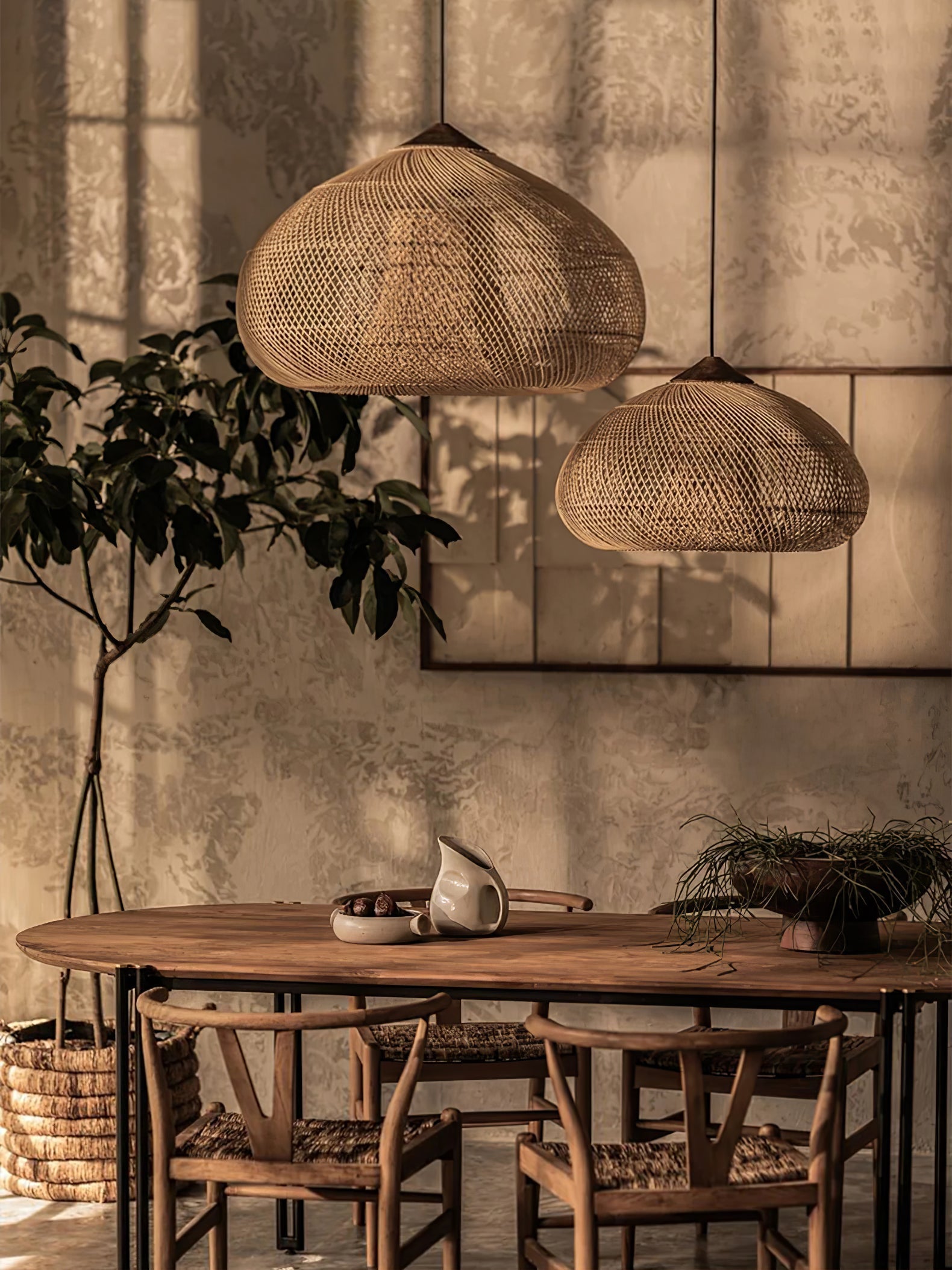 Ritta Lampada a Sospensione in Rattan Intrecciato per Soggiorno