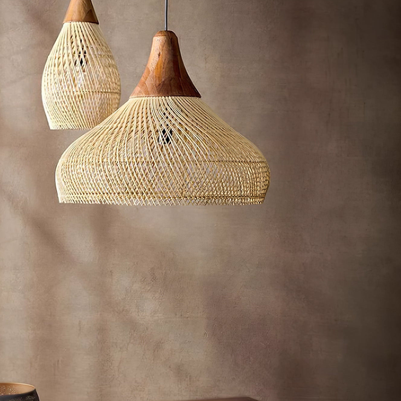 Ritta Lampada a Sospensione in Rattan Intrecciato per Soggiorno