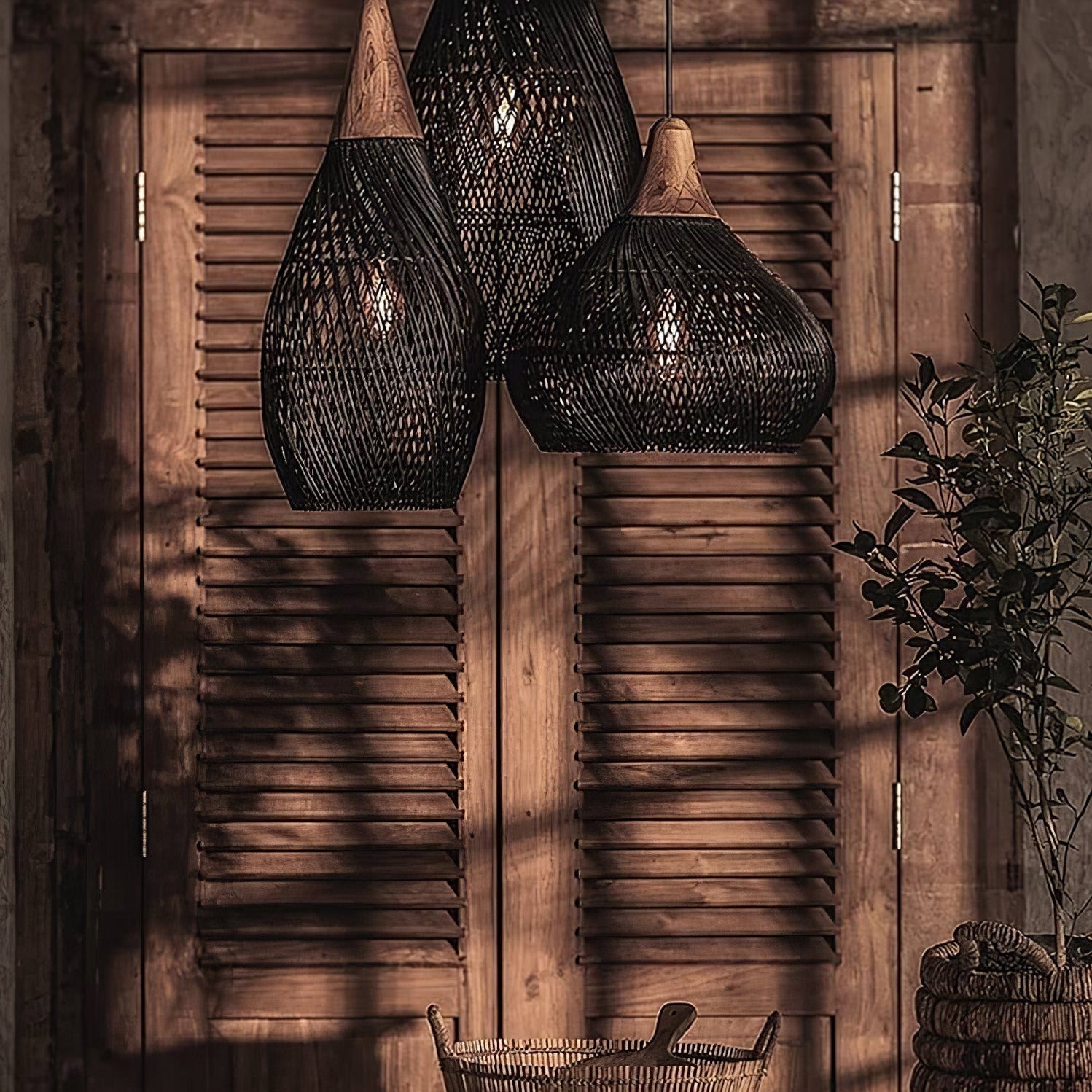 Ritta Lampada a Sospensione in Rattan Intrecciato per Soggiorno