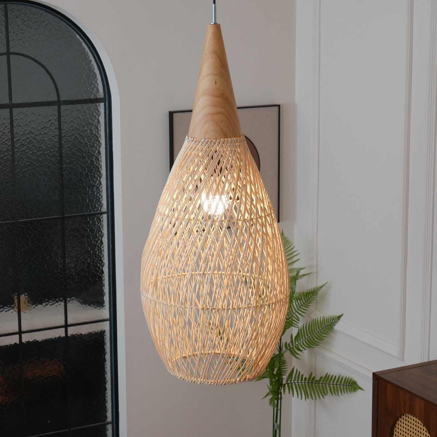 Ritta Lampada a Sospensione in Rattan Intrecciato per Soggiorno