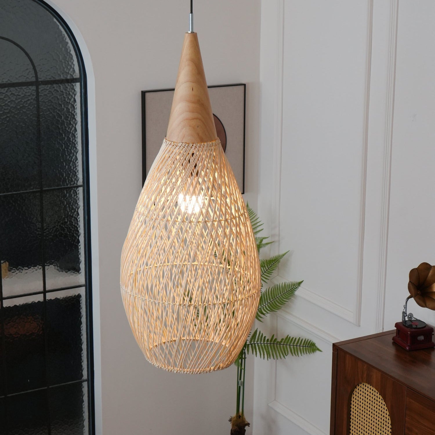 Ritta Lampada a Sospensione in Rattan Intrecciato per Soggiorno