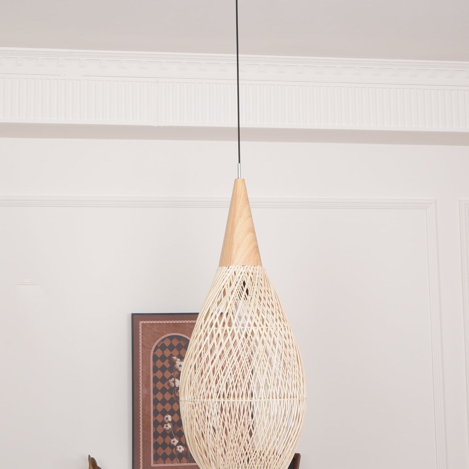Ritta Lampada a Sospensione in Rattan Intrecciato per Soggiorno