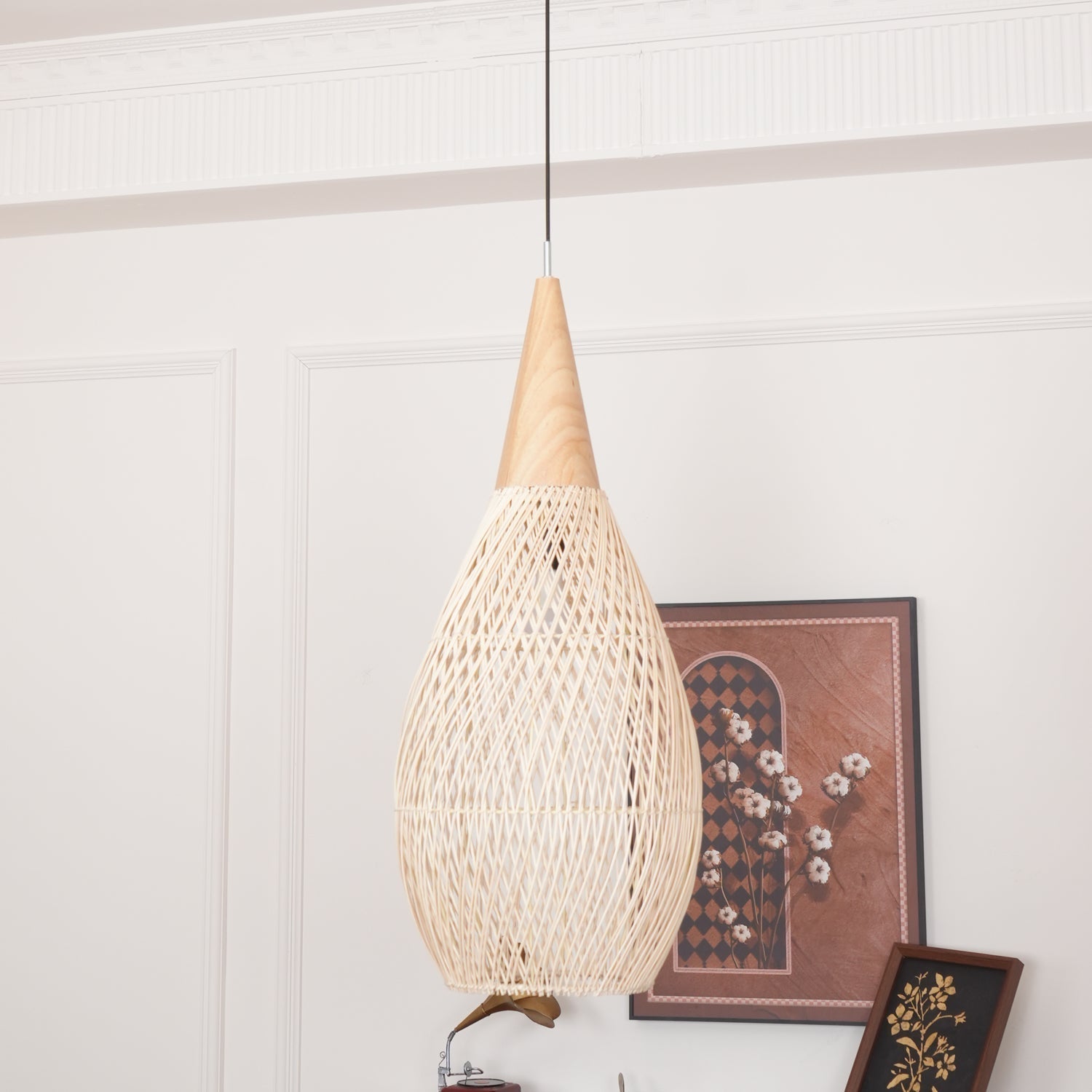 Ritta Lampada a Sospensione in Rattan Intrecciato per Soggiorno