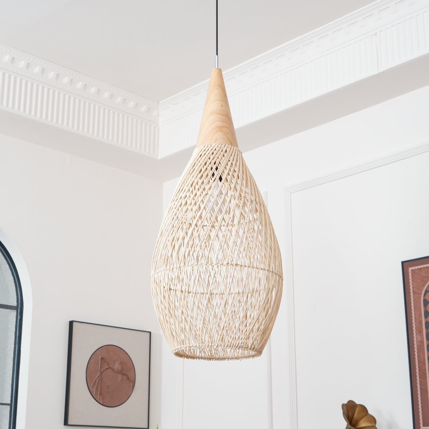 Ritta Lampada a Sospensione in Rattan Intrecciato per Soggiorno