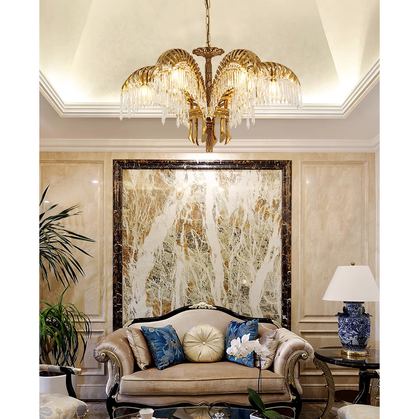 Odoraris Regal Brass Crystal Chandelier - Blowlighting