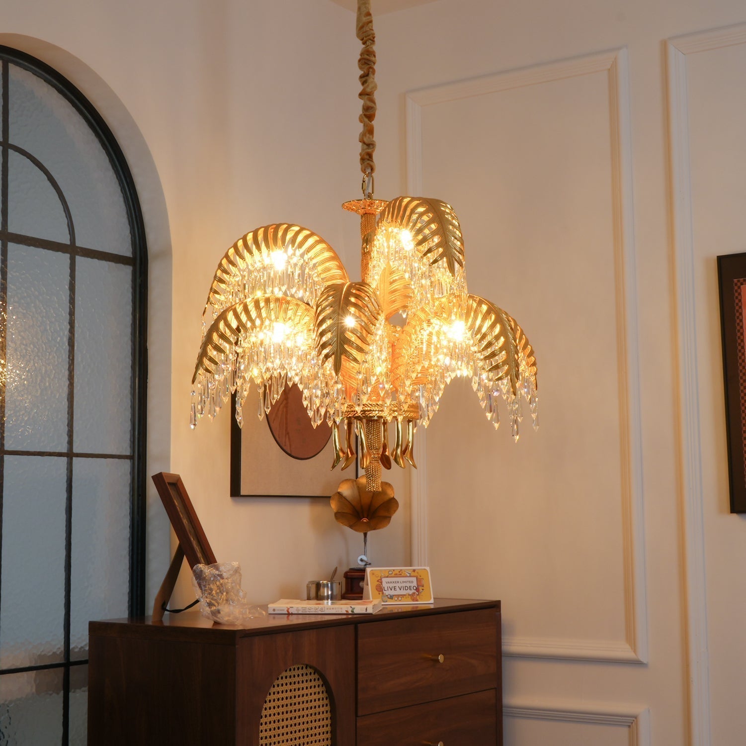 Zenith Luxury Palm Leaf Brass Crystal Chandelier - Lamp Copper