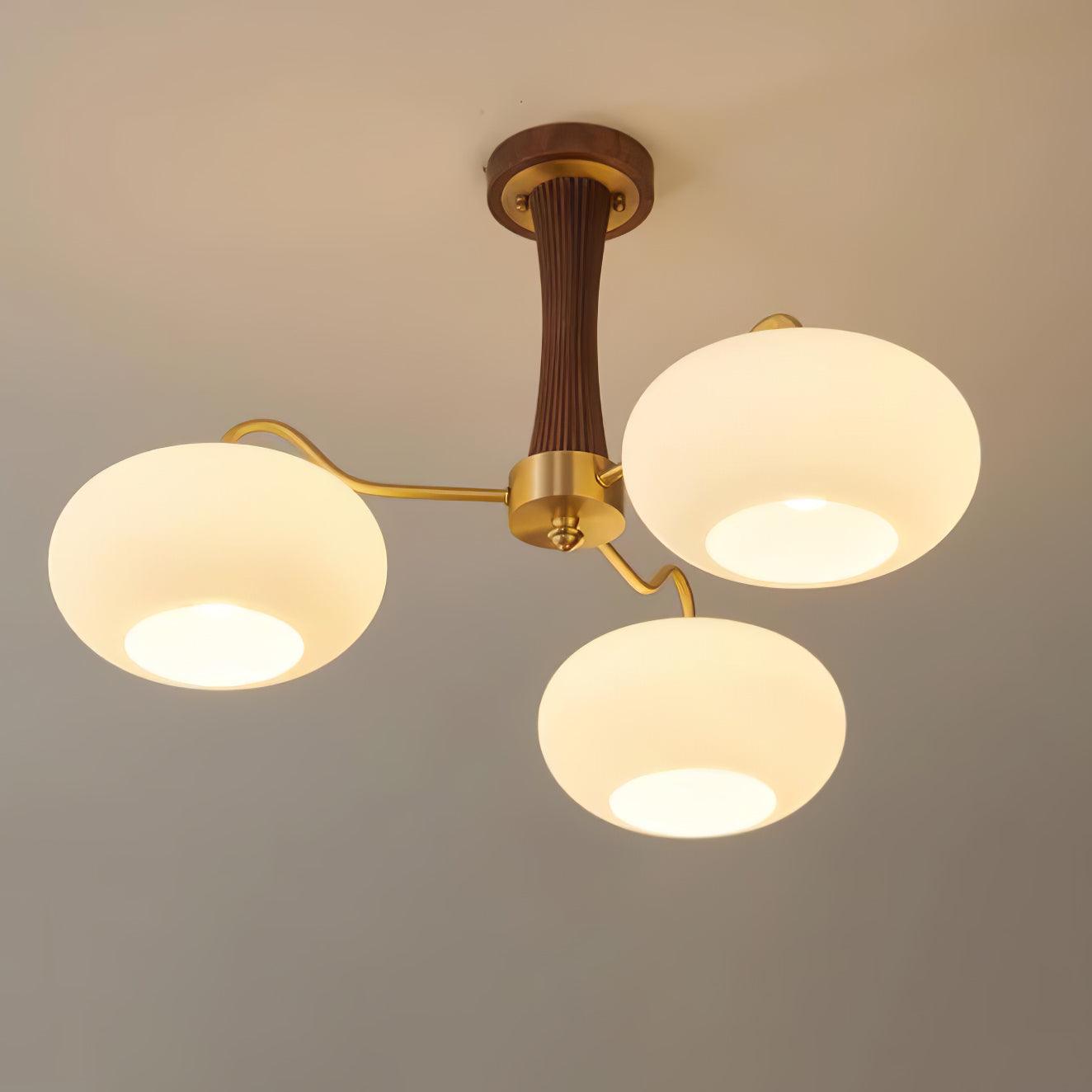 Valentina Lampadario in Ottone, Legno e Vetro a Forma di Cachi