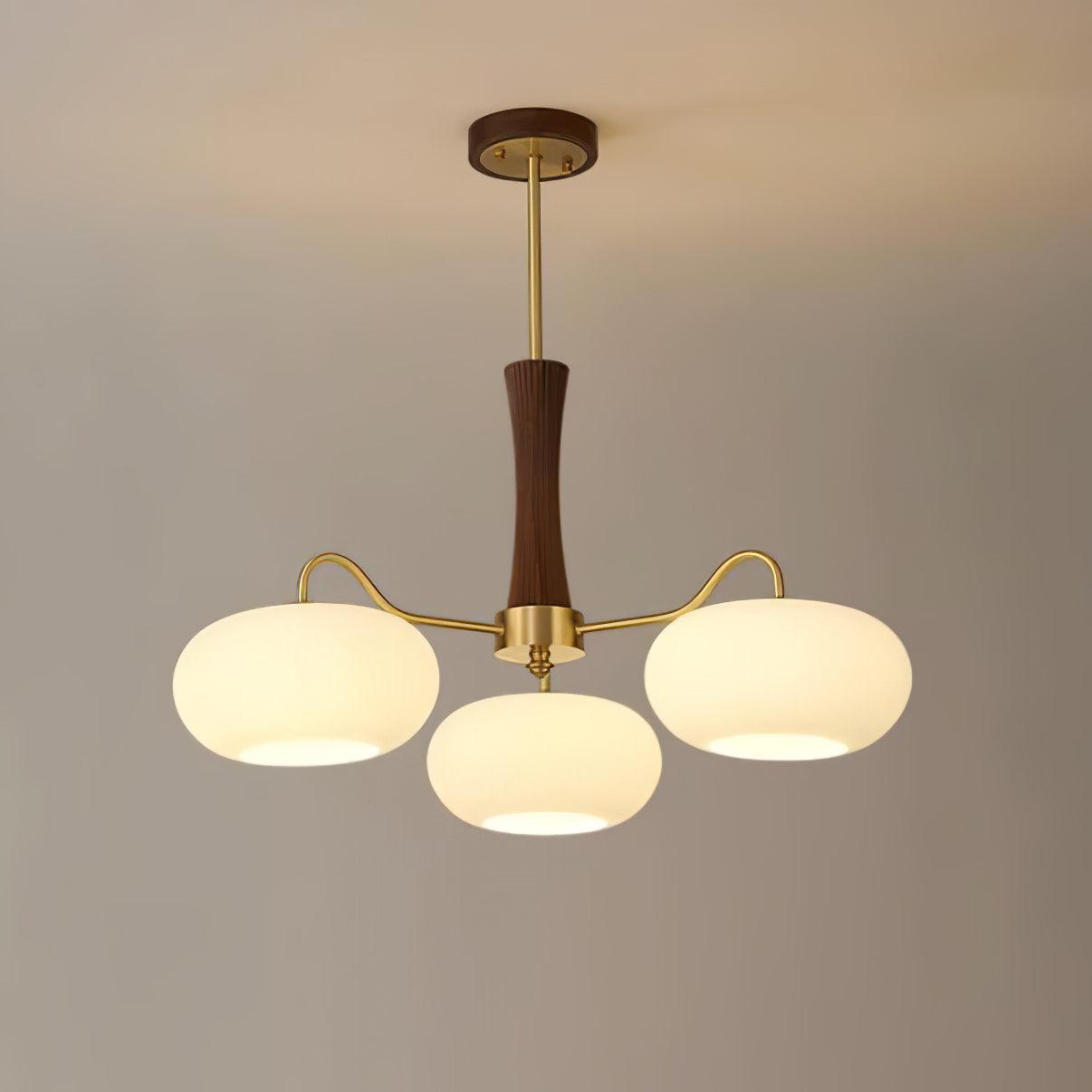 Valentina Lampadario in Ottone, Legno e Vetro a Forma di Cachi