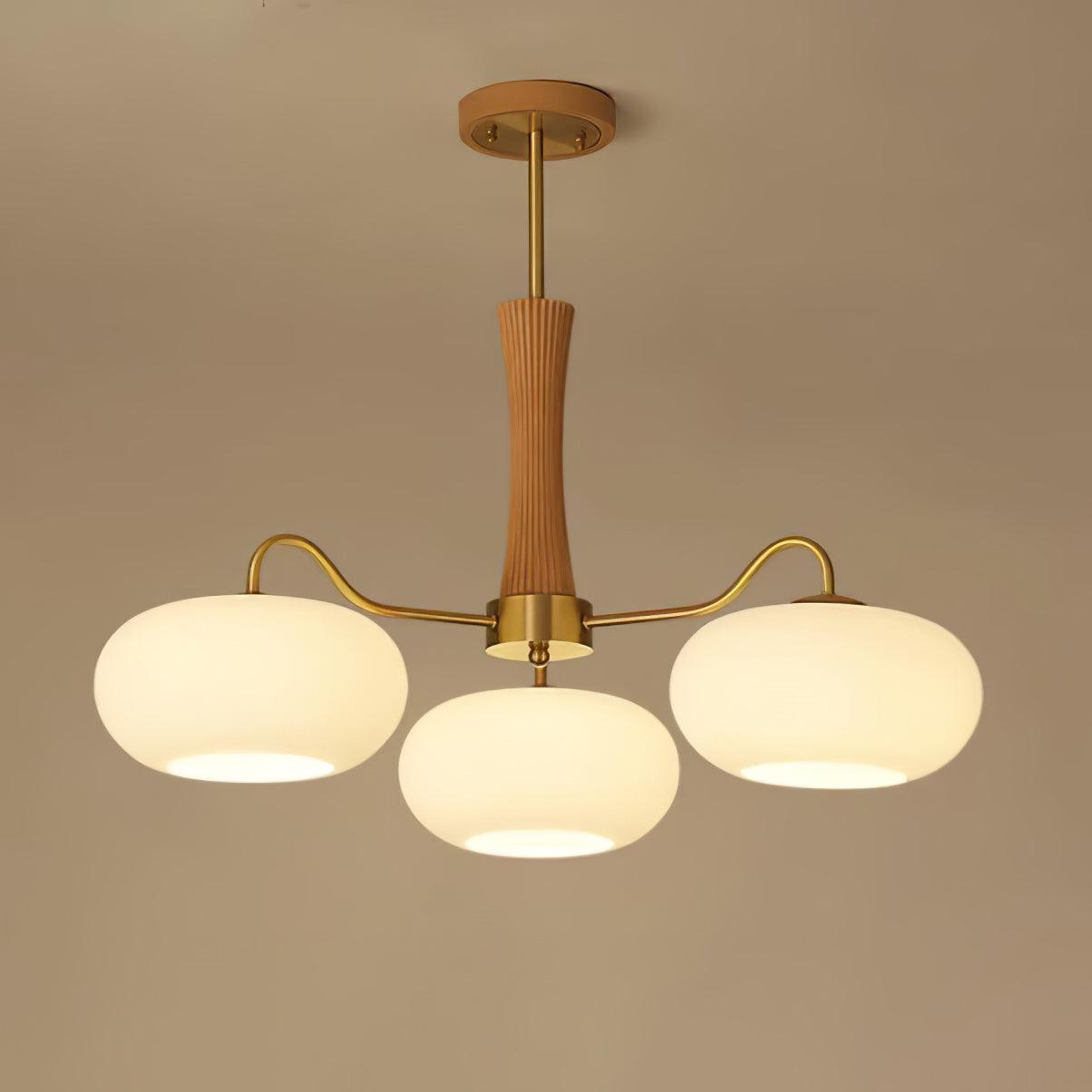 Valentina Lampadario in Ottone, Legno e Vetro a Forma di Cachi