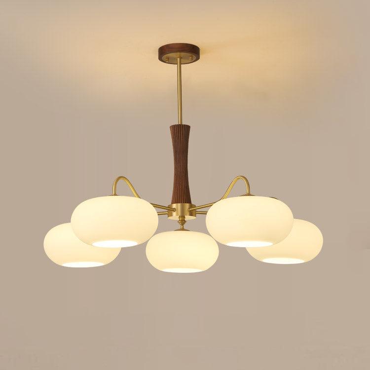 Valentina Lampadario in Ottone, Legno e Vetro a Forma di Cachi
