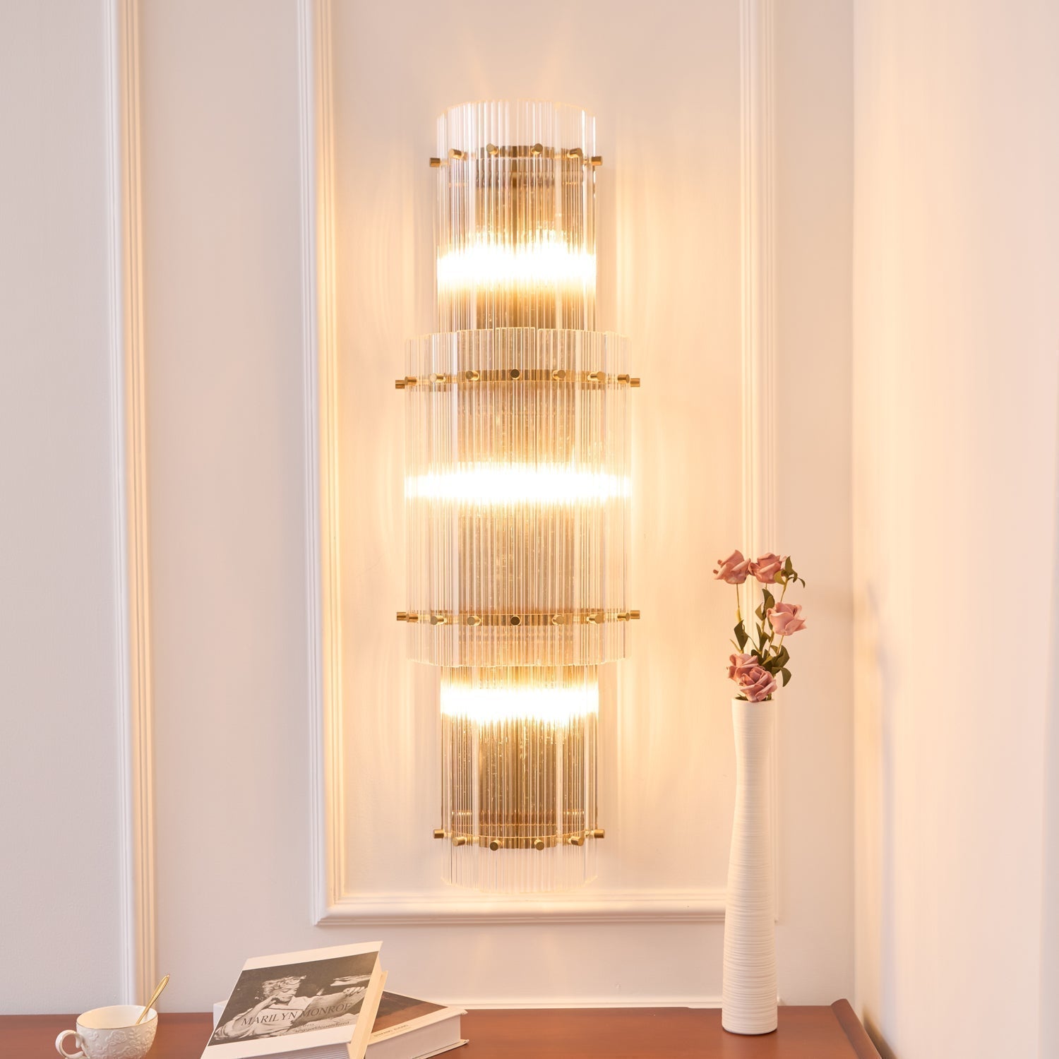Aurora Wall Light Layered Glass Rods Copper Modern Vertical - Neutralighting