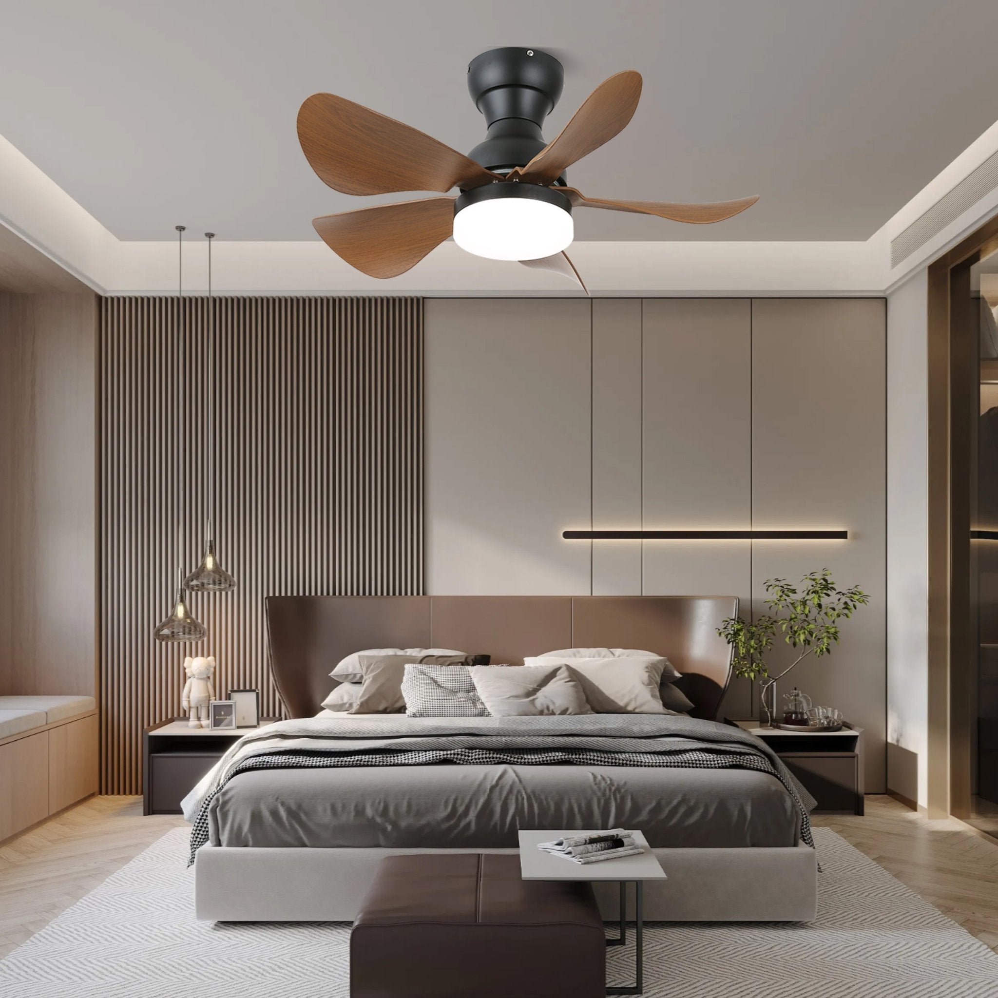 Ventilatore da soffitto Callen con luce effetto legno, vista laterale